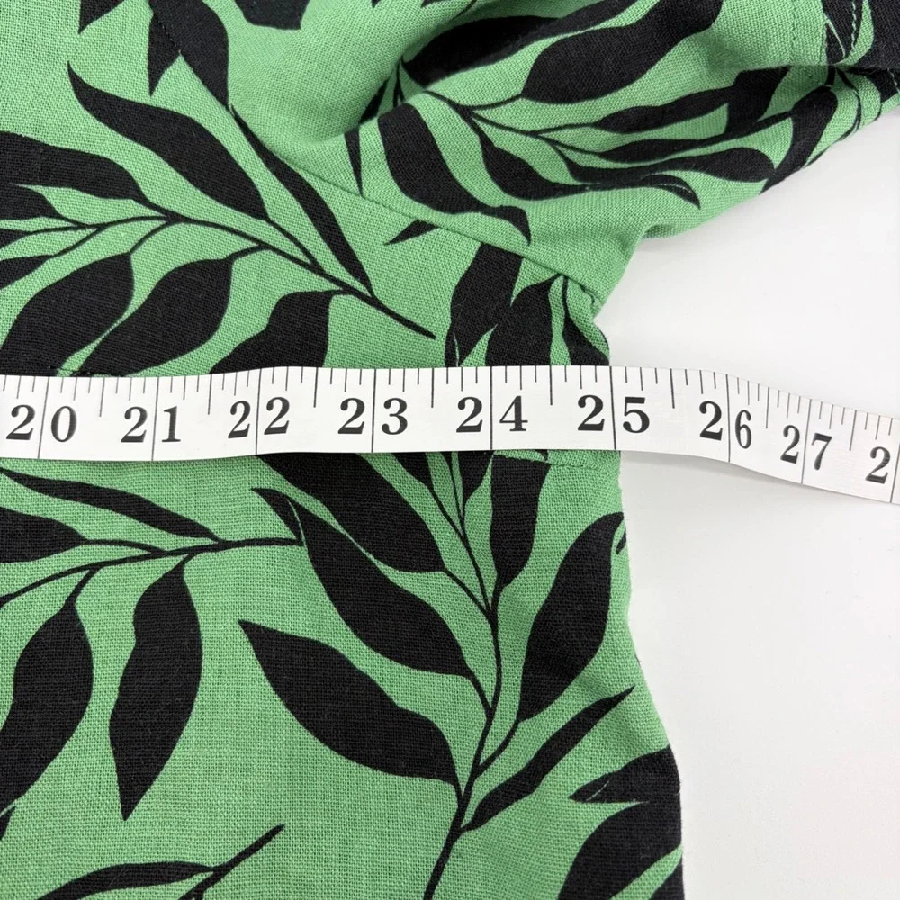 Who What Wear Dress XXL Green Linen Blend Leaf Print Puff Sleeve Shift Pockets - Picture 5 of 6